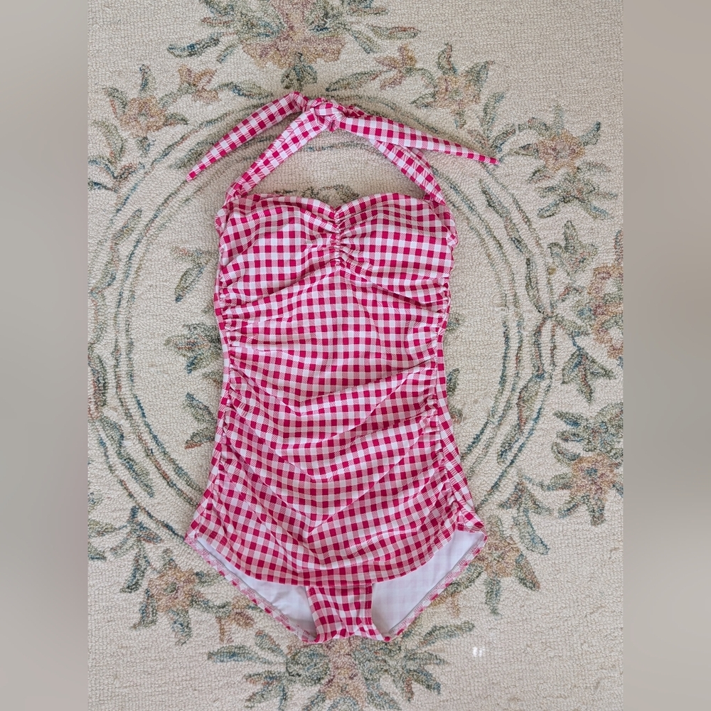 SOLD Retro Pin-up Red and White Gingham Halter Swimsuit